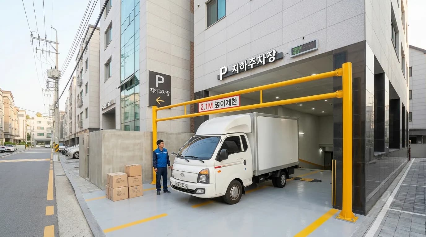 강남 오피스텔 지하주차장 높이 제한 — 1톤 트럭 진입 가능 여부 확인
